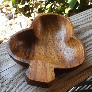 Vintage MCM Monkey Pod Wood Card Suits Club-shaped Bowl